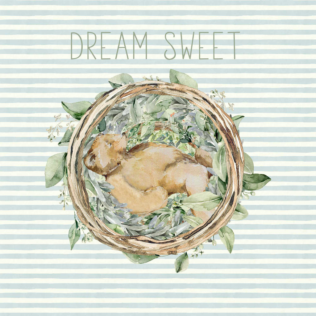 dream sweet, striped art, bear, theme, nursery, baby bear, sleeping, whimsical, animal art, for kids