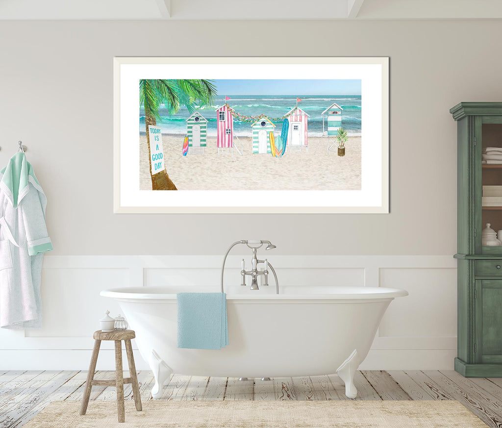 beach theme, coastal style, bathroom, art, print