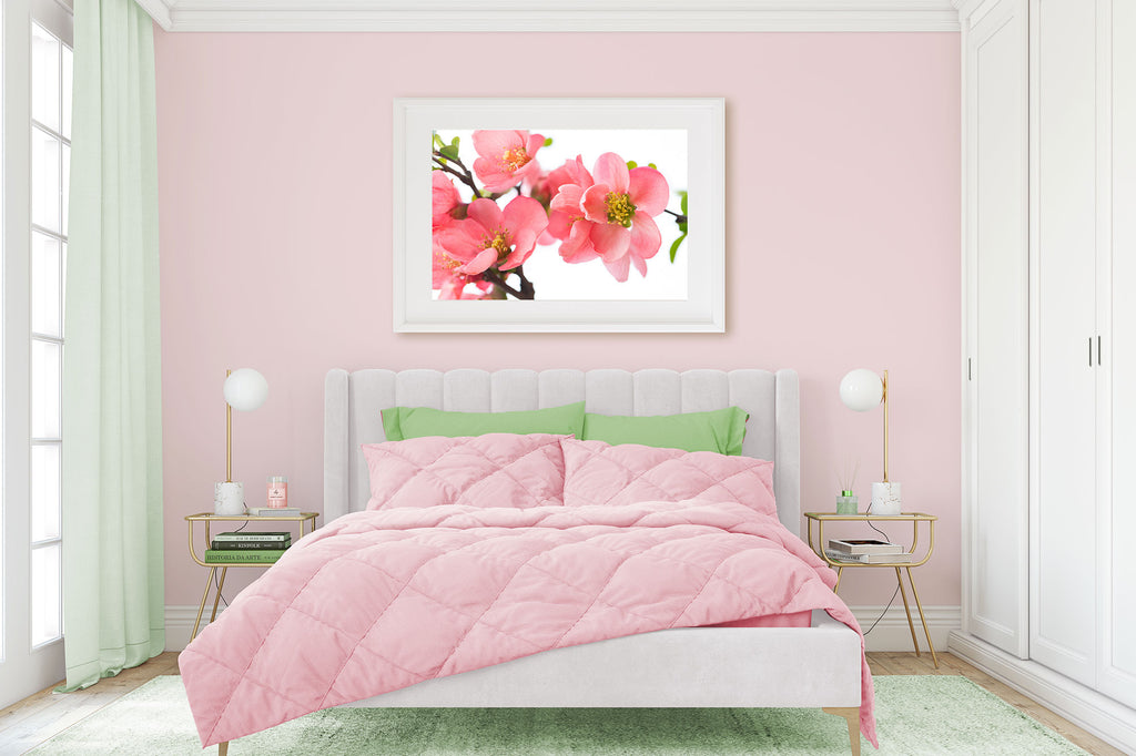 Sherwin Williams Demure walls, teen, tween, girl bedroom ideas, pink and green bedroom, feminine room decor, floral bedroom art