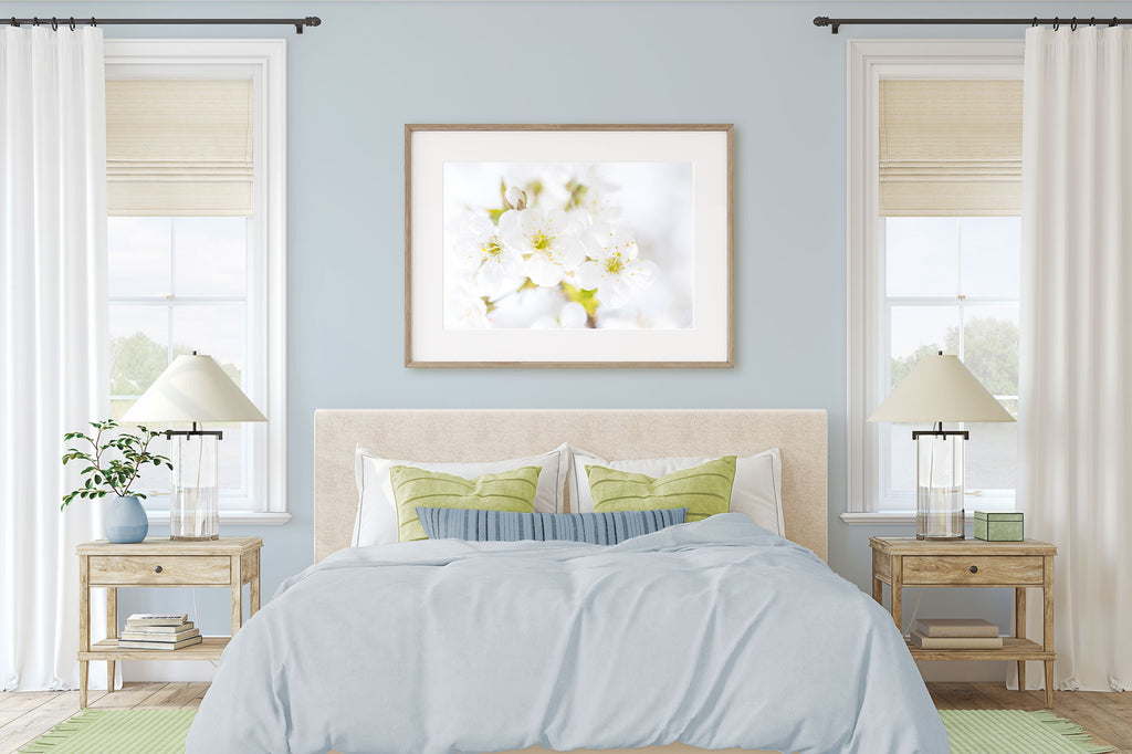 Sherwin Williams, color of the year, 2024, Upward, bedroom, calm, lake house, neutral, floral art