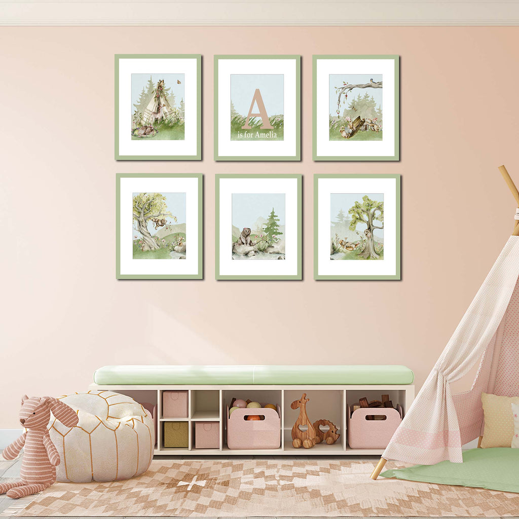 woodland, forest, animal, theme, playroom, little girl, room, bedroom, design, decor, ideas, woodland, forest, wildflower, nature theme, personalized, name art