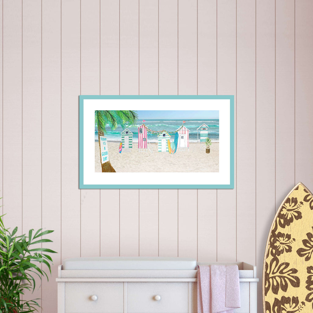 beach, surf, surfer, girl, nursery, art, pastel, tropical, floral