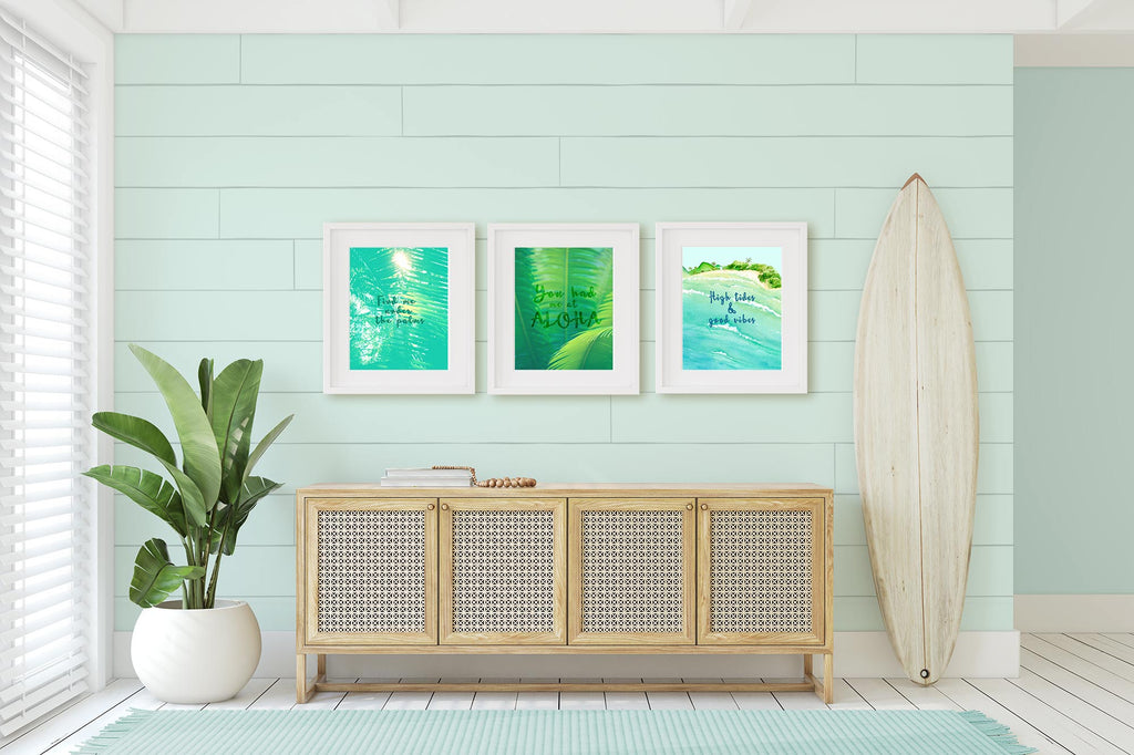 coastal style, beach house, art set, set of 3, set of three, palm tree, surf, surfing, gift for surfer, gift for beach lover, gift for Hawaii lover