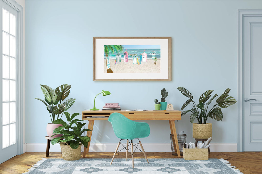 colorful, beach, boho, style, home office, decor, ideas, with lots of plants, 