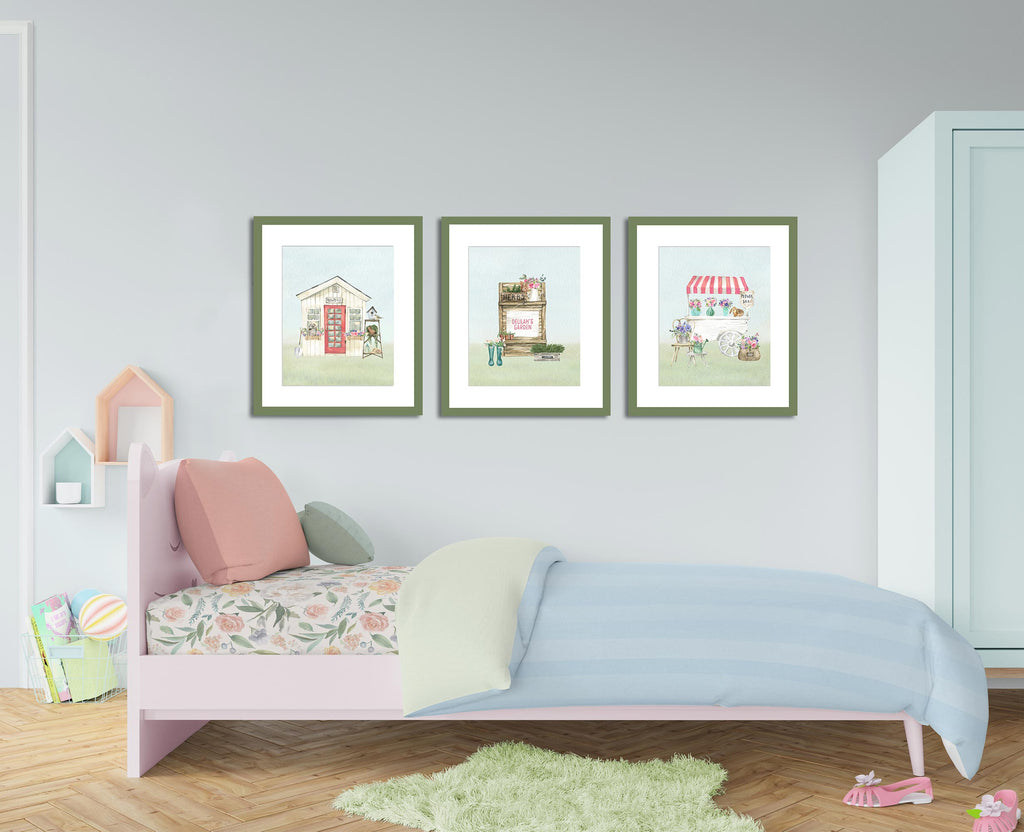 personalized art, toddler, little girls room, floral, flower farm, flower market, coral, hot pink, turquoise, green