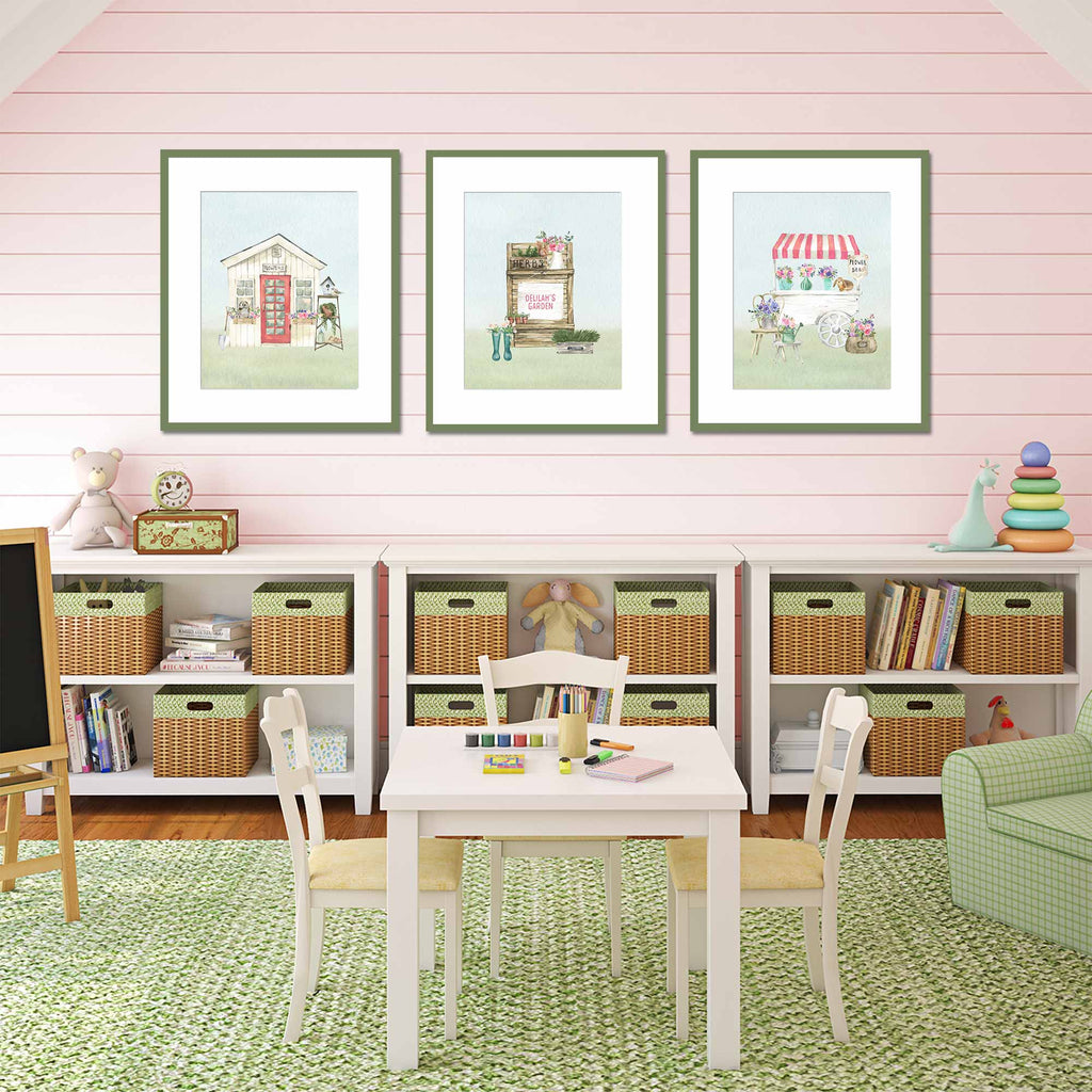 green and pink, playroom, little girls, room, bedroom, garden, flower, floral, theme, cottagecore, print set