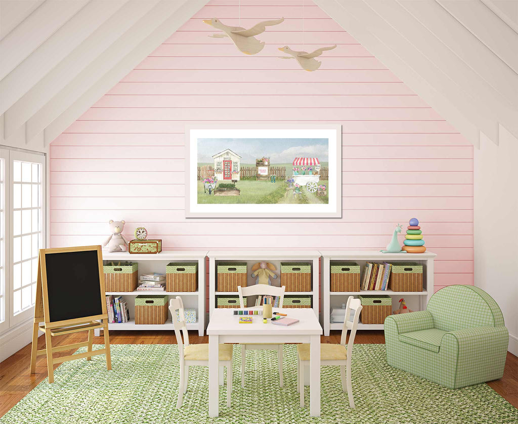 light pink, sage, green, girl, playroom, little girls room, design, decor, ideas, flower, floral, personalized, art