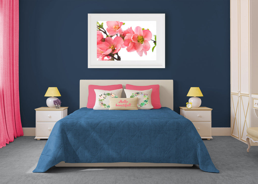 tween, teen, girl bedroom, Sherwin Williams In the Navy walls, navy blue accent wall, navy blue and coral, bold color palette, fun color palette, floral art, flower art