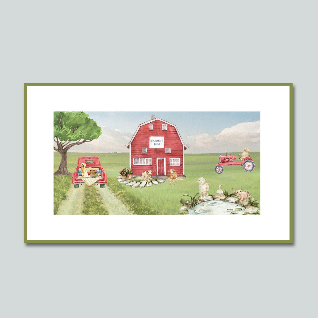 personalized farm art, farmhouse nursery, for boy, watercolor, print