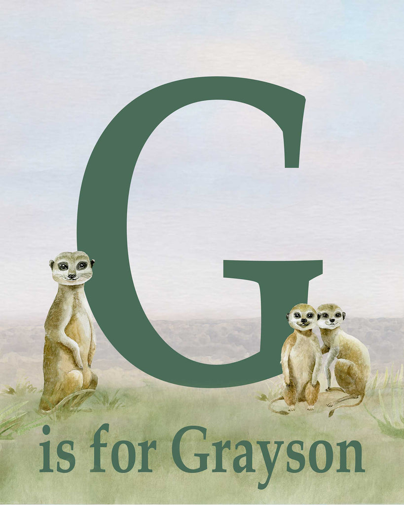 personalized baby nursery art, first initial, baby name, safari art