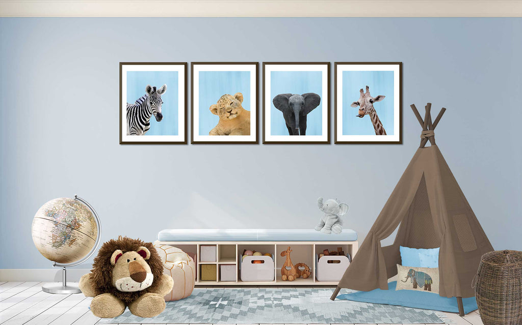 boy playroom, safari animal art, set of 4