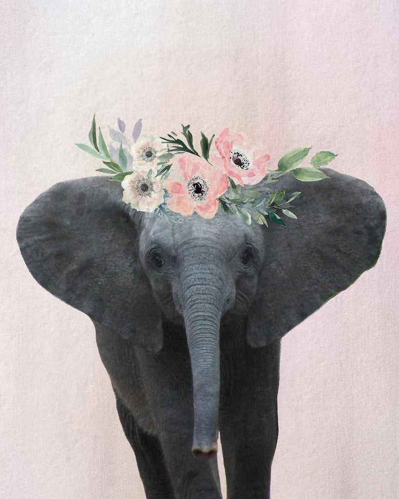 baby, elephant, boho, flower crown, safari, decor