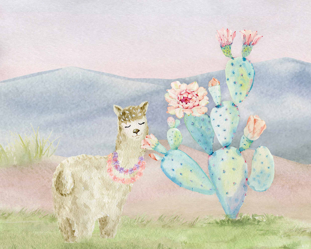 llamas, cactus, pastel, art