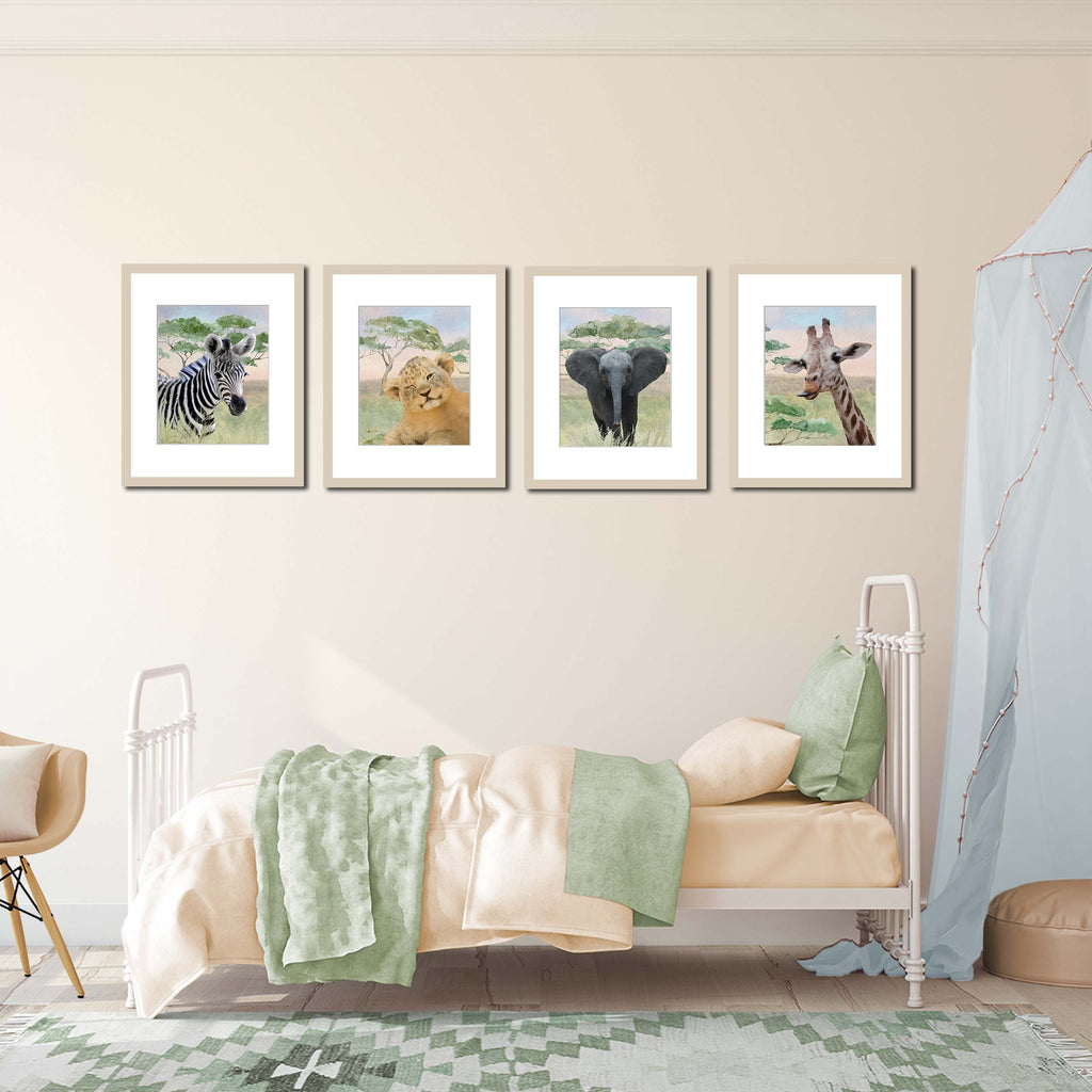 decor ideas, brother and sister, boy and girl, sharing bedroom, animal art, print set
