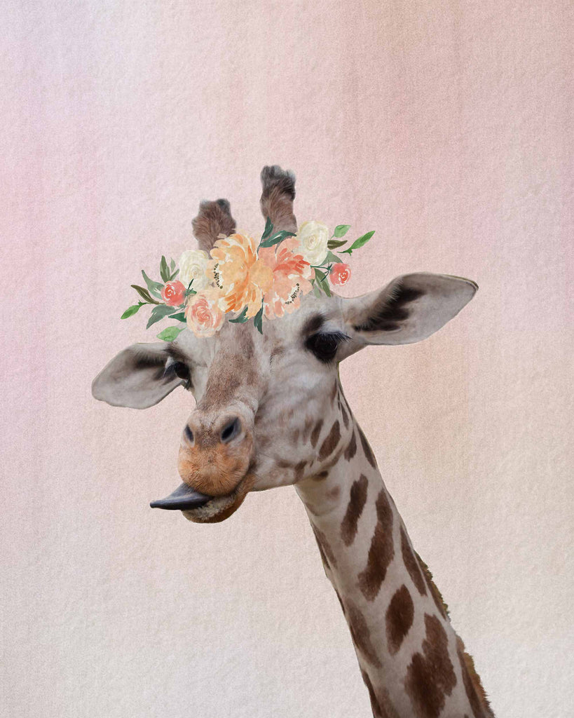 giraffe, flower crown, boho, animals, safari