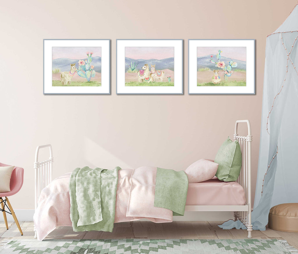 toddler, little, girl, bedroom, peach, green, llama, decor, ideas