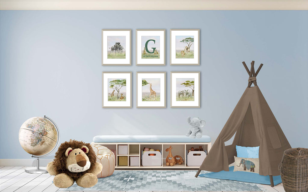African, safari, animal, theme, playroom, boys, room, bedroom, design ideas, personalized baby name art