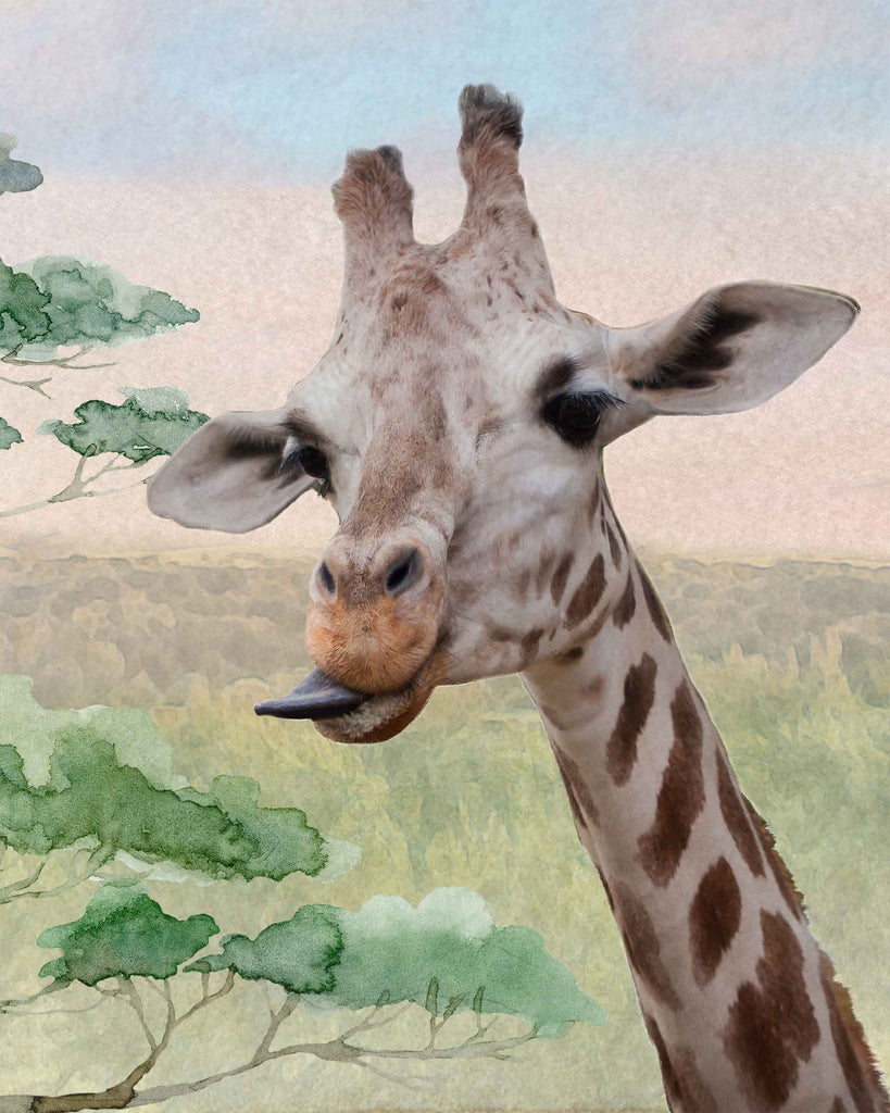 watercolor, giraffe, safari, baby, wall art